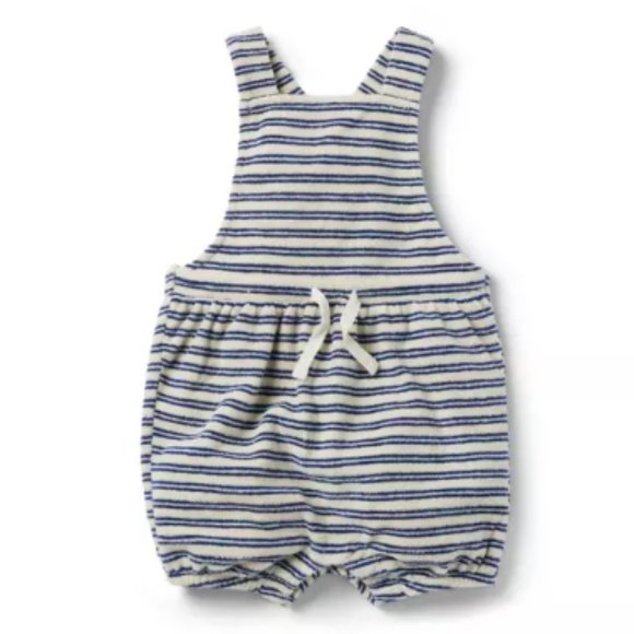 EUC Janie & Jack Navy and White Stripe Terry Cloth Drawstring Bubble Overalls - Picture 1 of 4